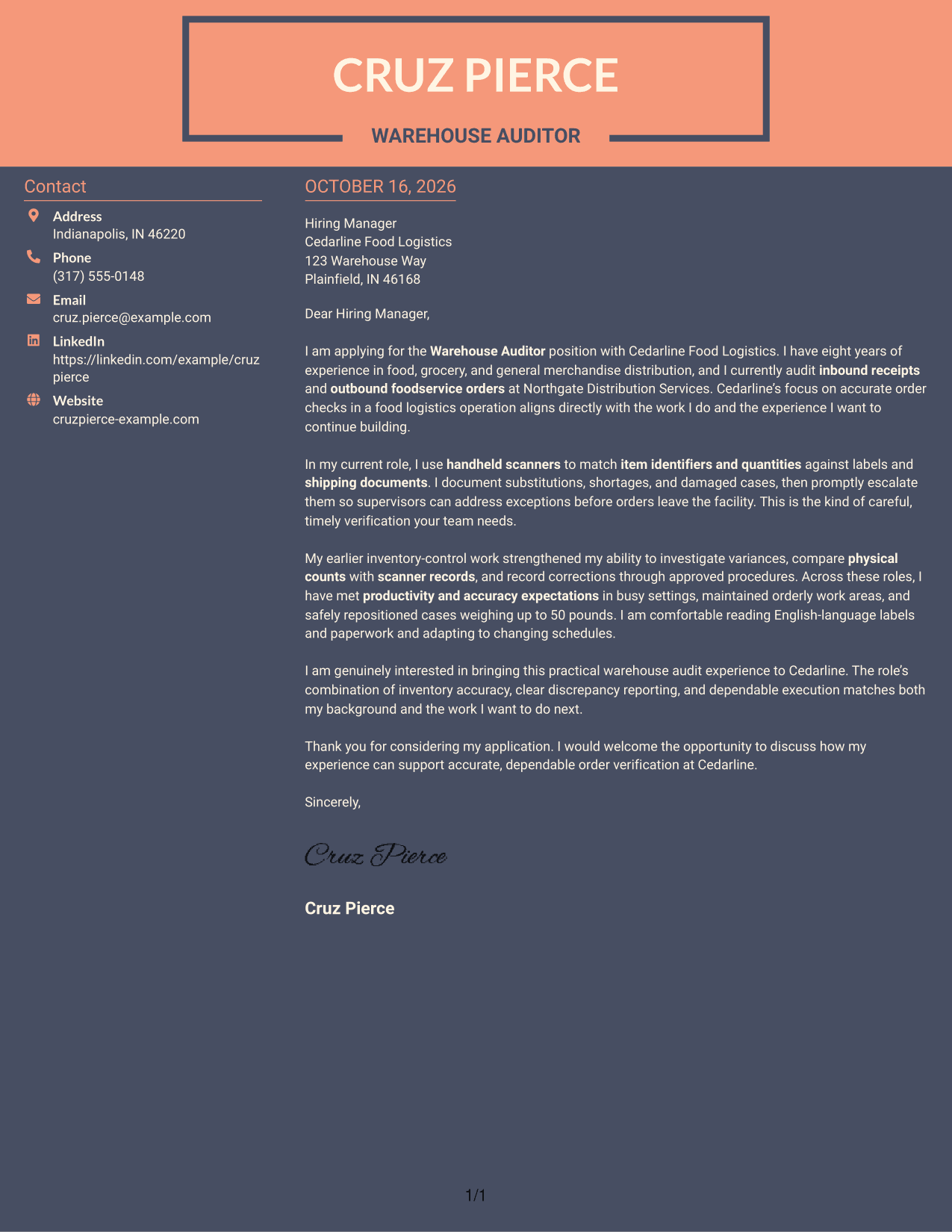 Cover letter example — page 1