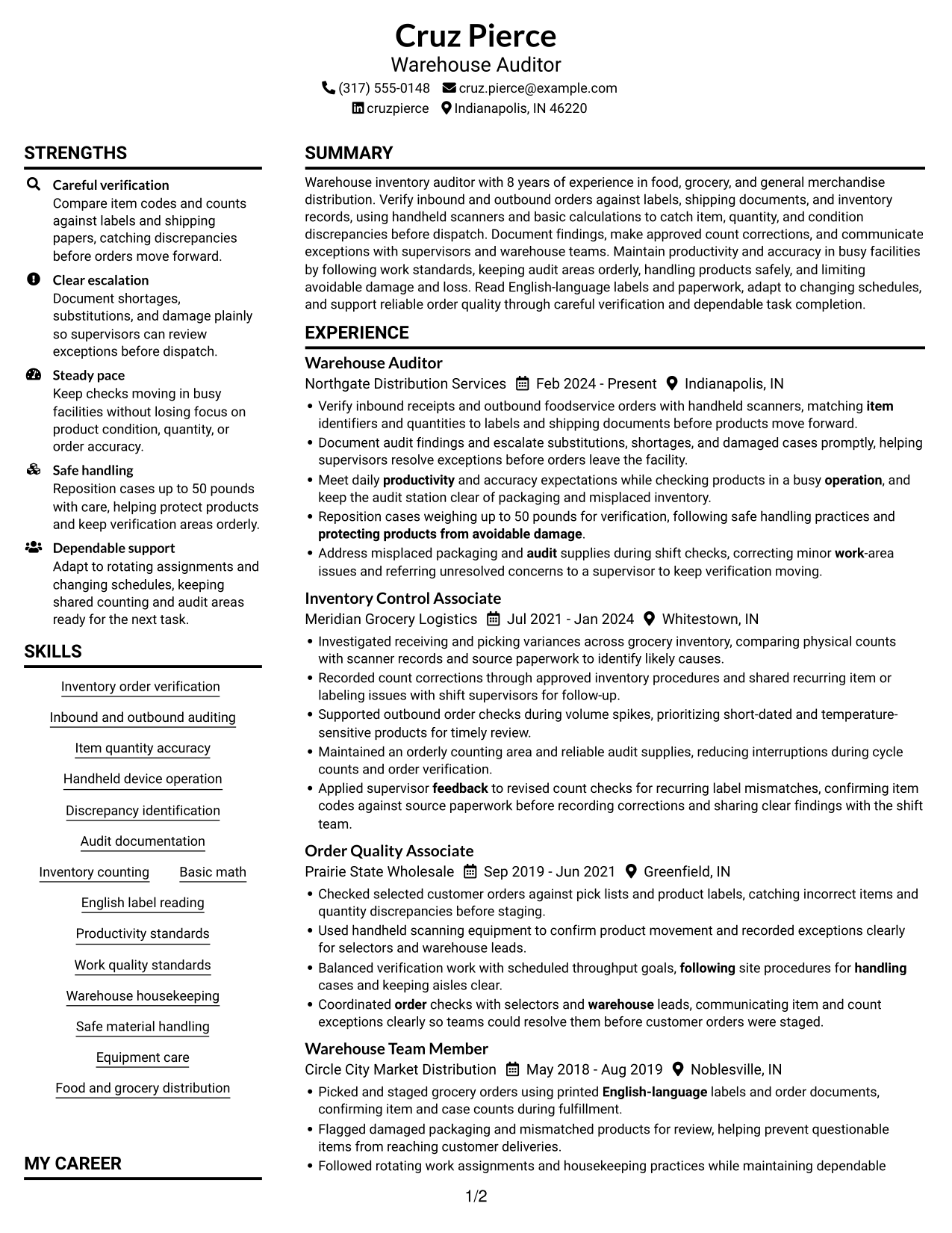 Resume example — page 1