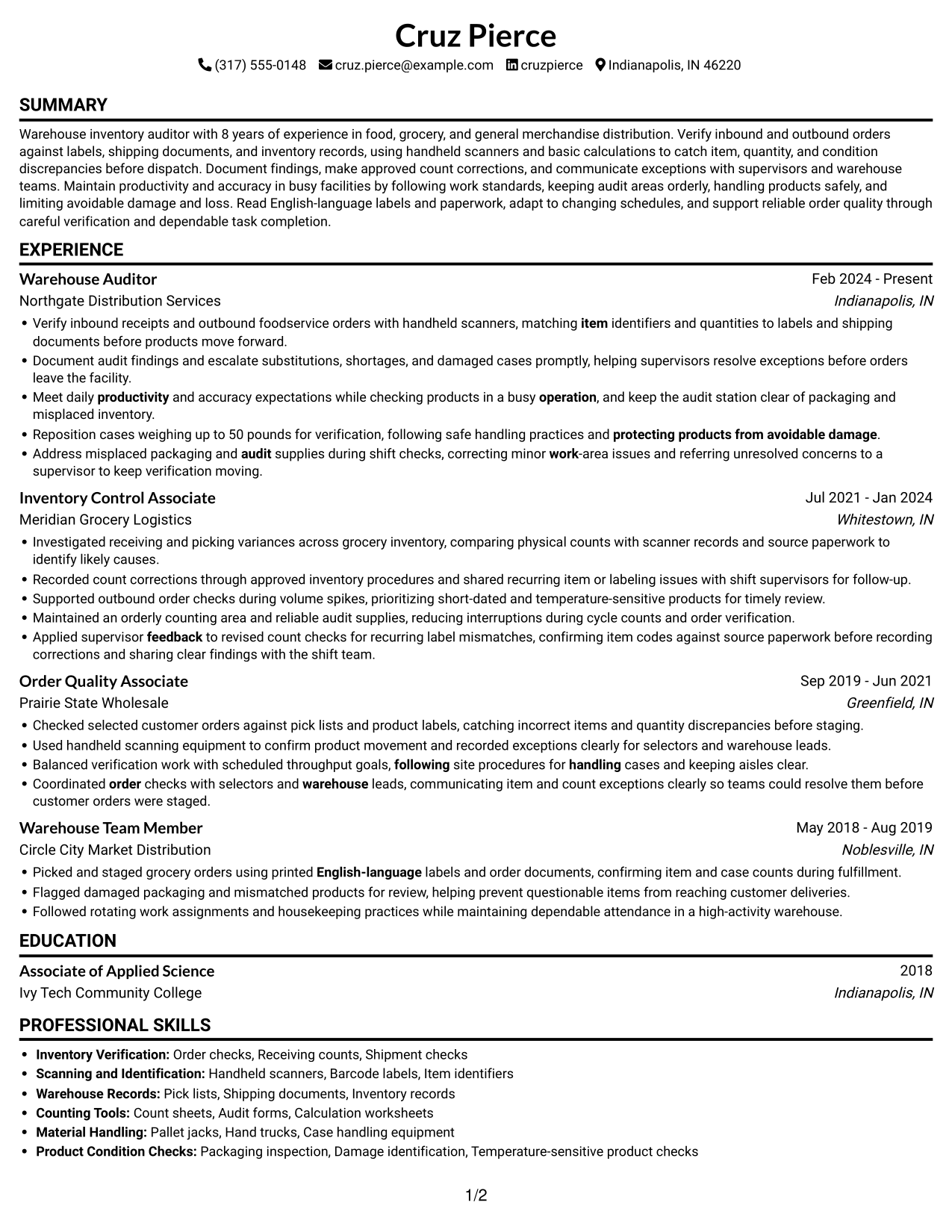 Resume example — page 1