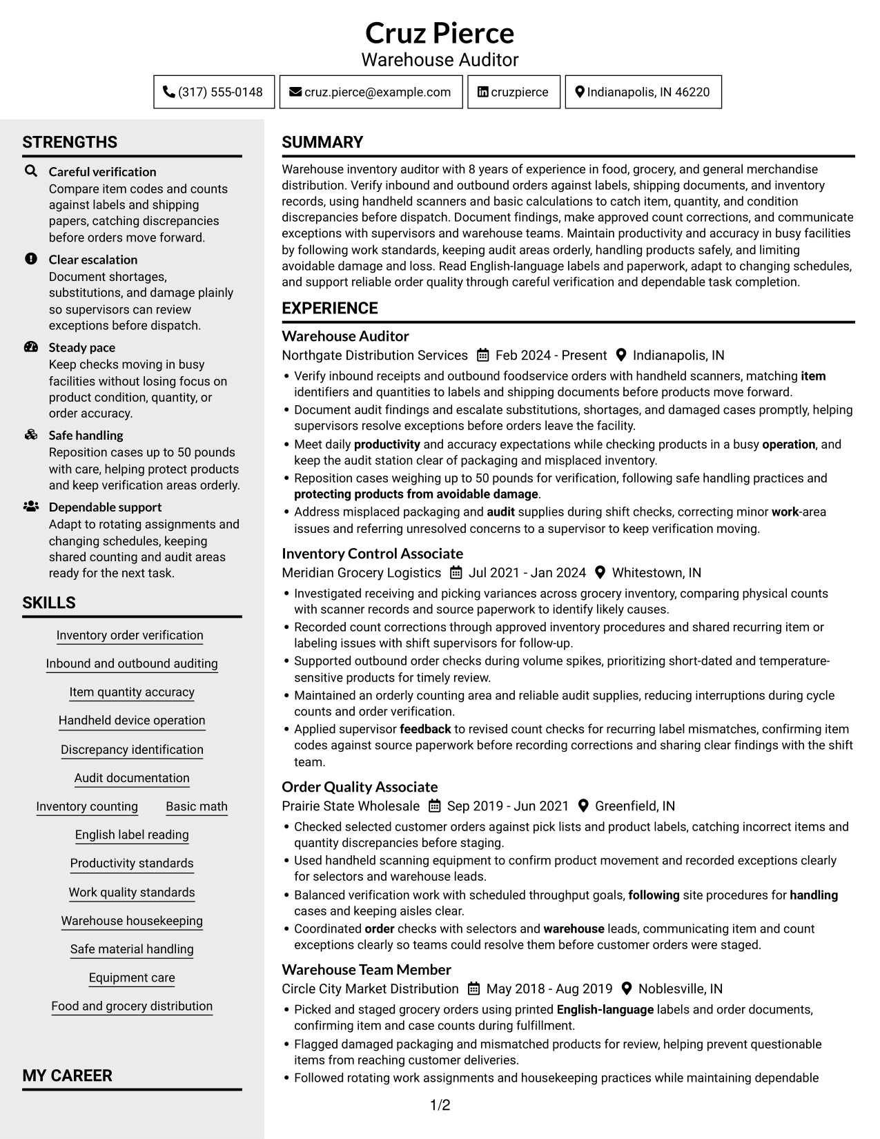 Resume example — page 1