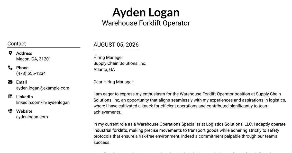 30+ Warehouse Forklift Operator Cover Letter Templates with Example 2026