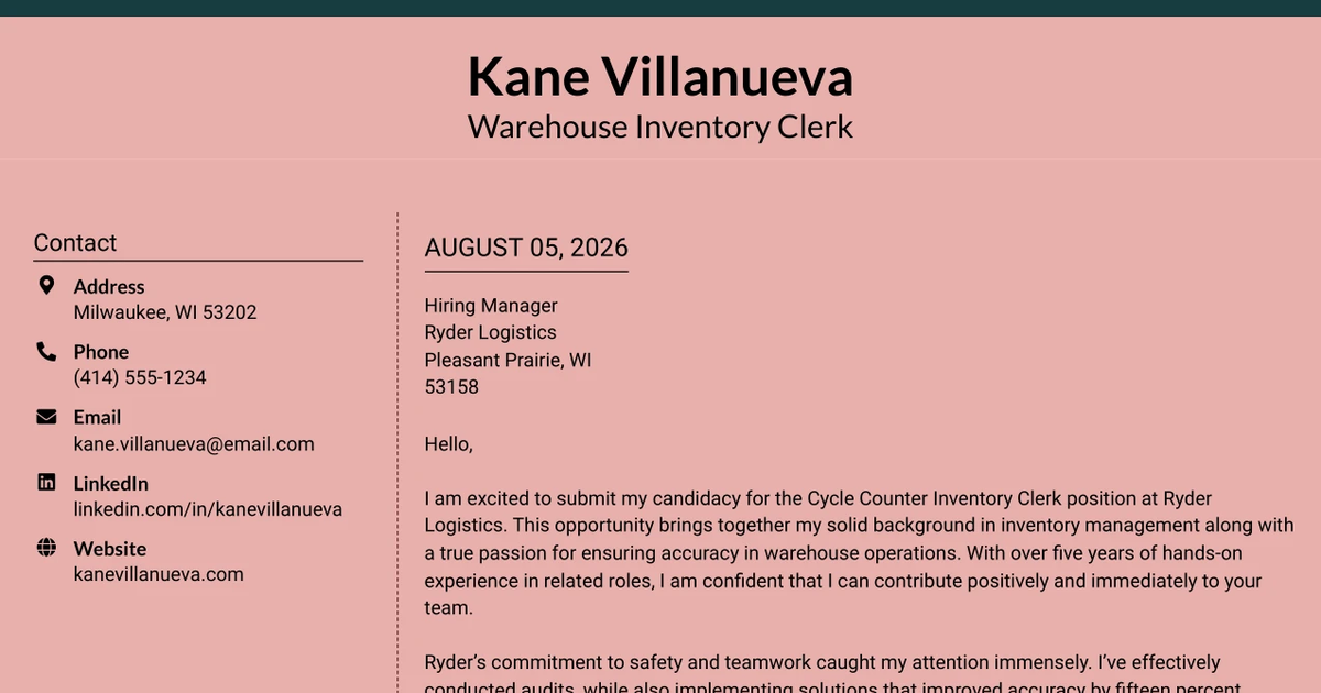 30+ Warehouse Inventory Clerk Cover Letter Templates with Example 2026