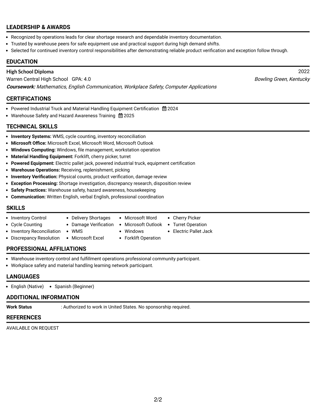 Resume Example Page 2