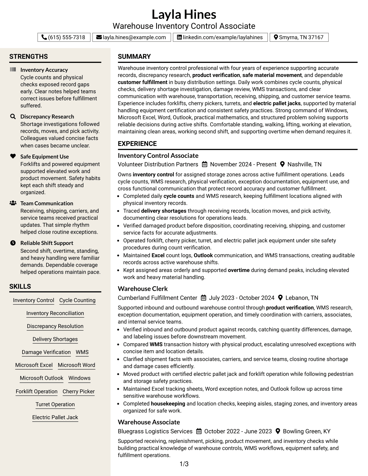 Resume Example Page 1