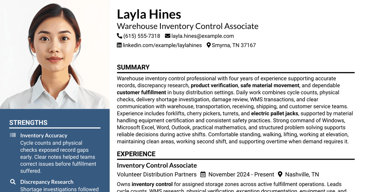 7 Warehouse Inventory Control Resume Templates with Example