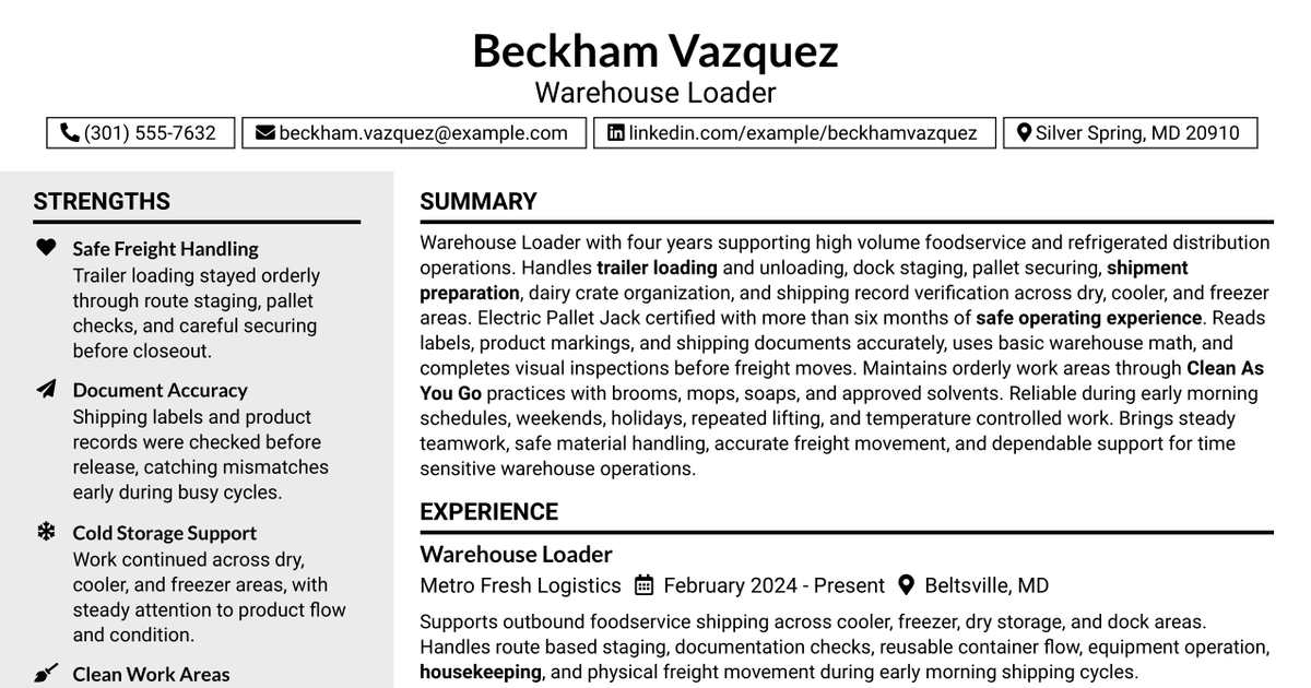 7 Warehouse Loader Resume Templates with Example