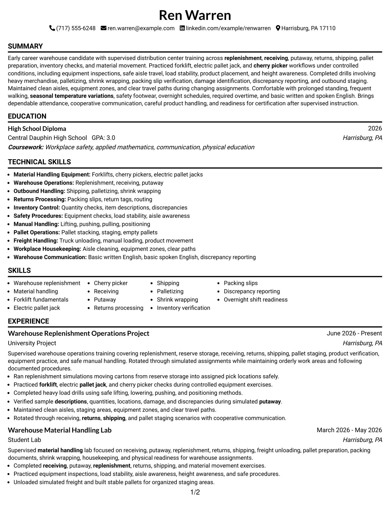 Resume Example Page 1