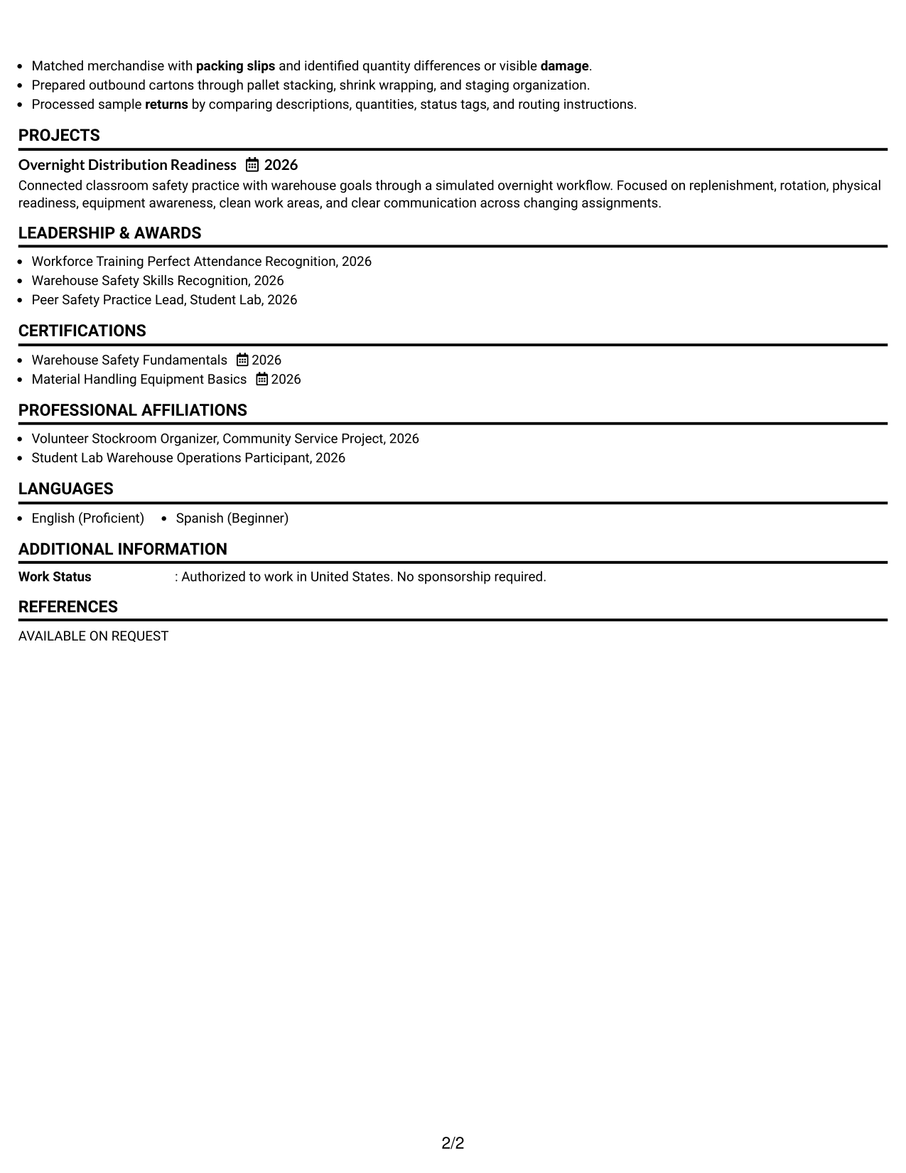 Resume Example Page 2