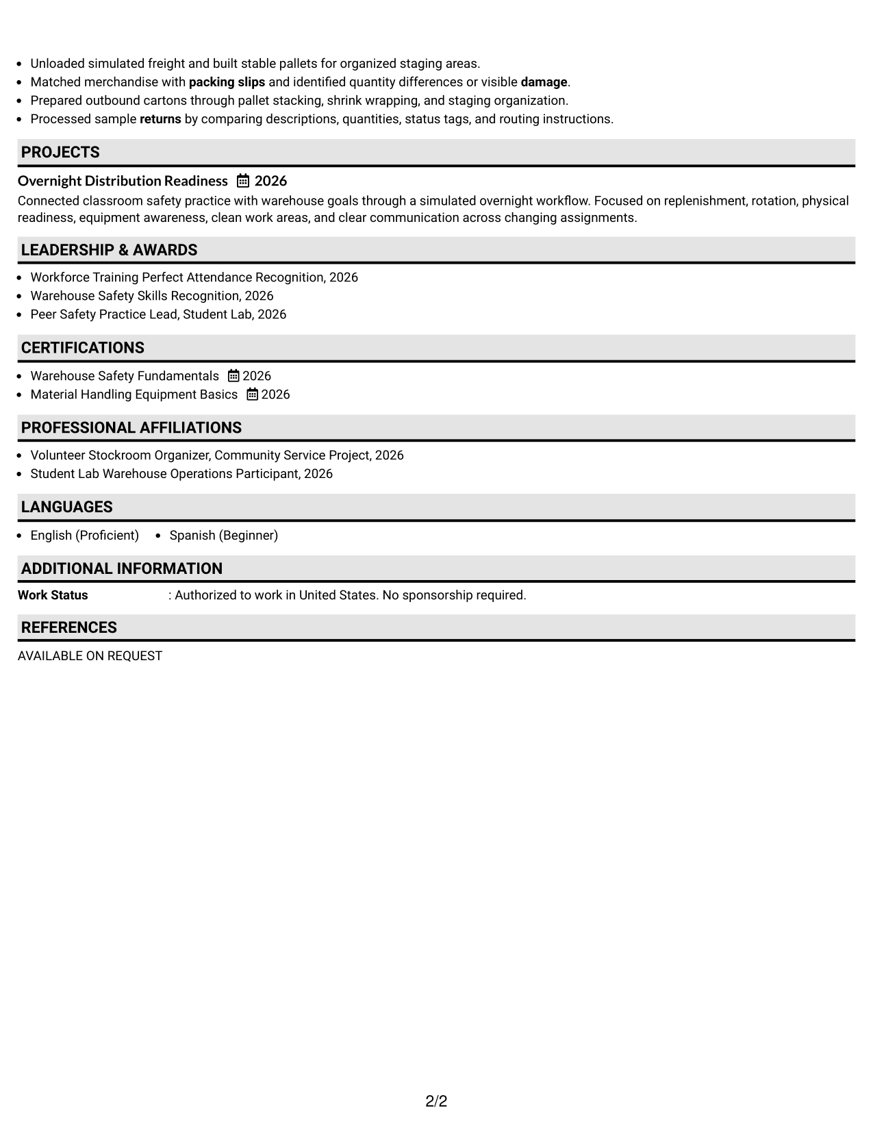 Resume Example Page 2