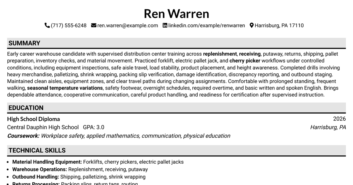 7 Warehouse Replenishment Resume Templates with Example