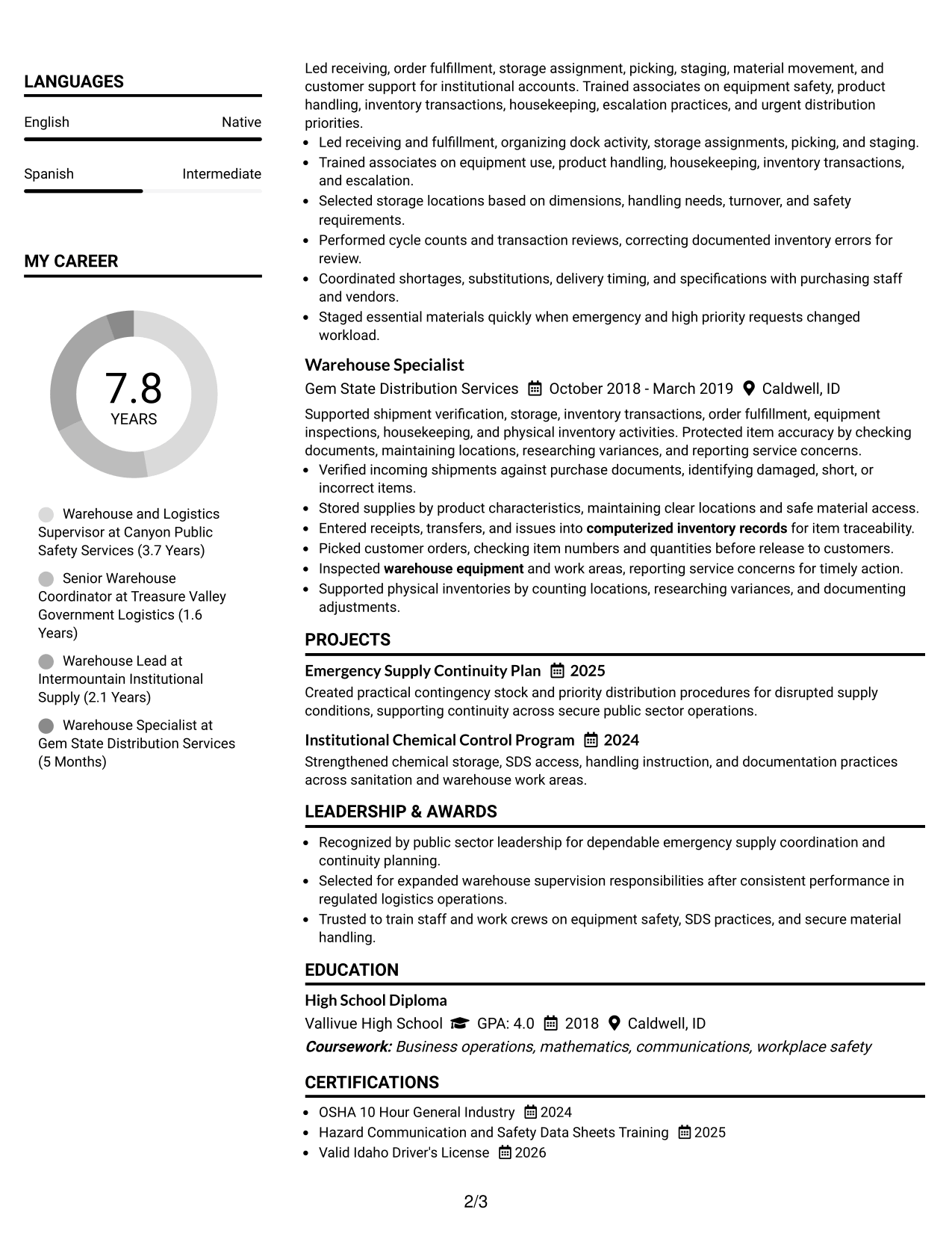 Resume Example Page 2