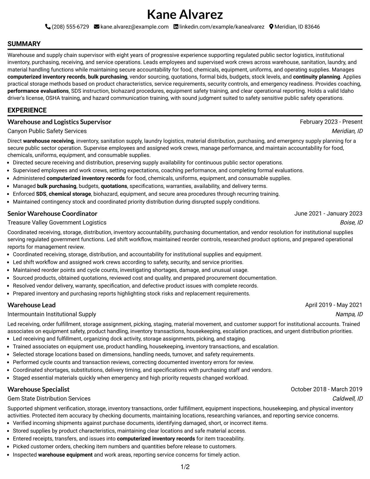 Resume Example Page 1