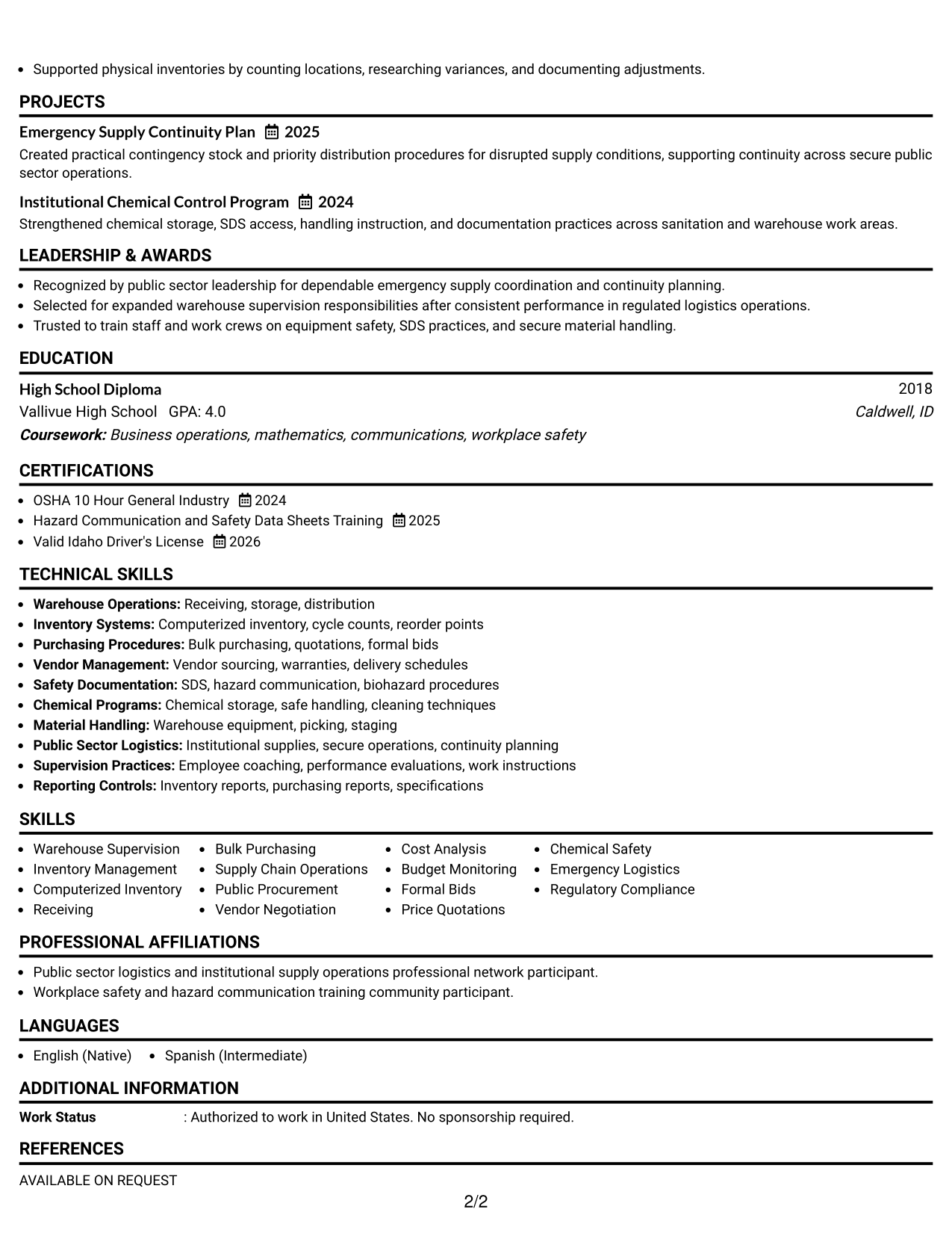 Resume Example Page 2