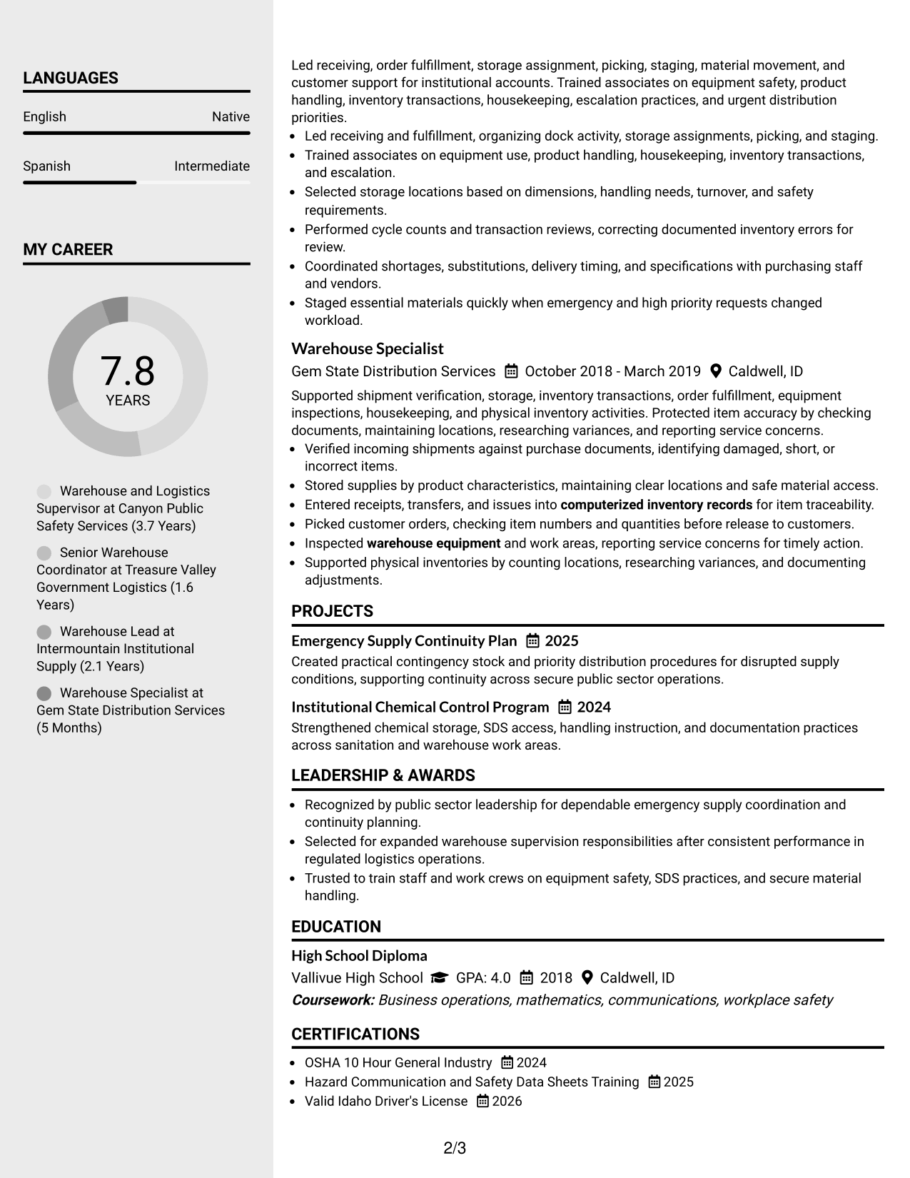 Resume Example Page 2