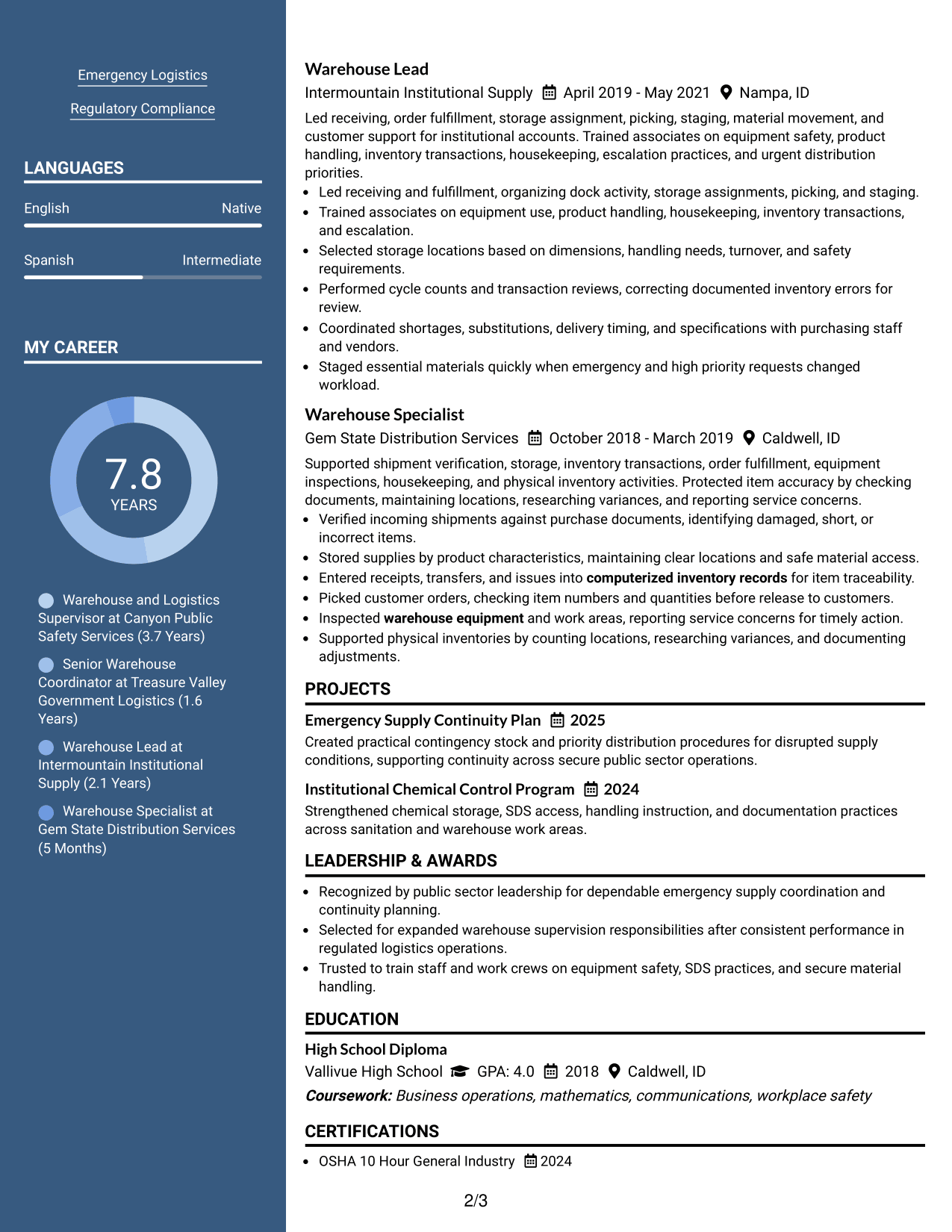 Resume Example Page 2
