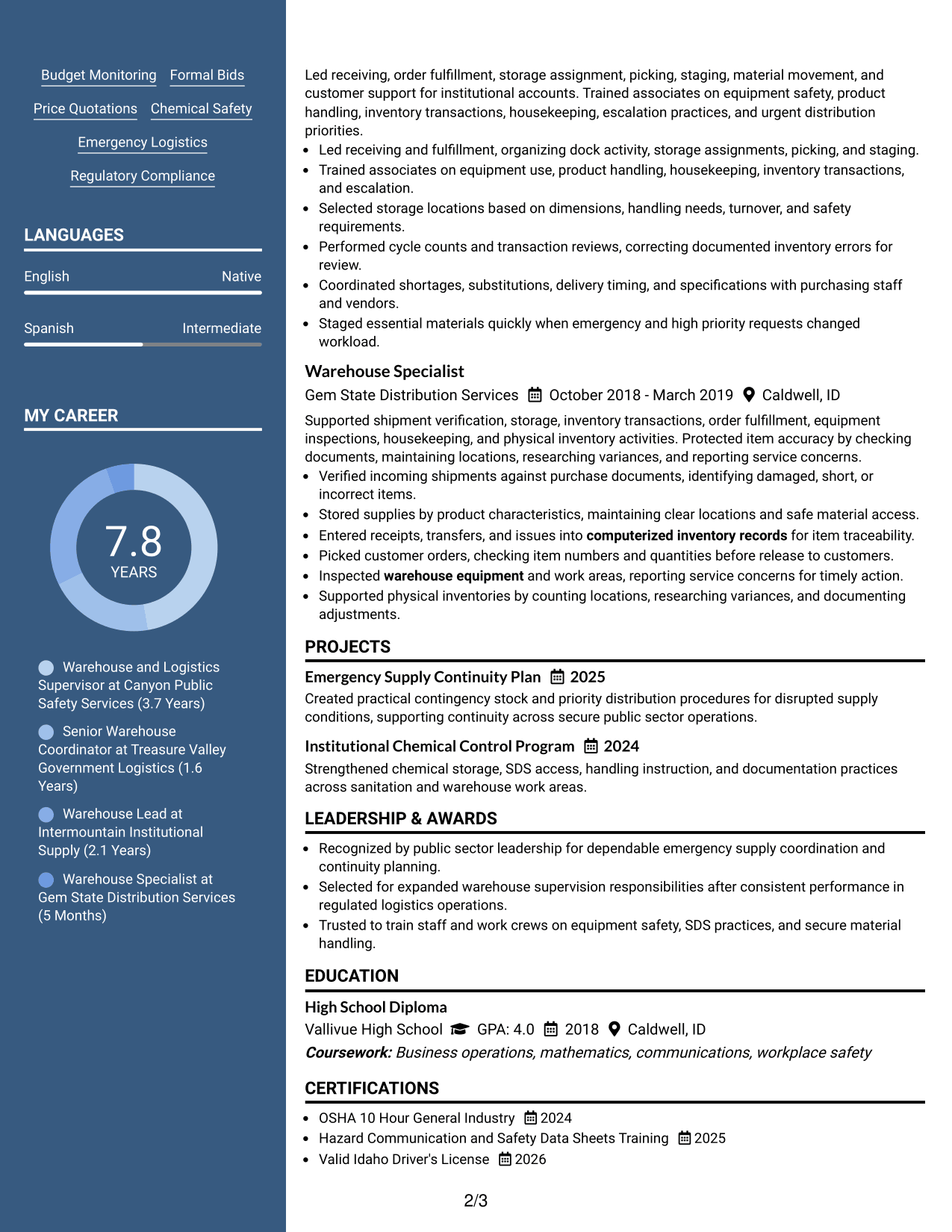 Resume Example Page 2
