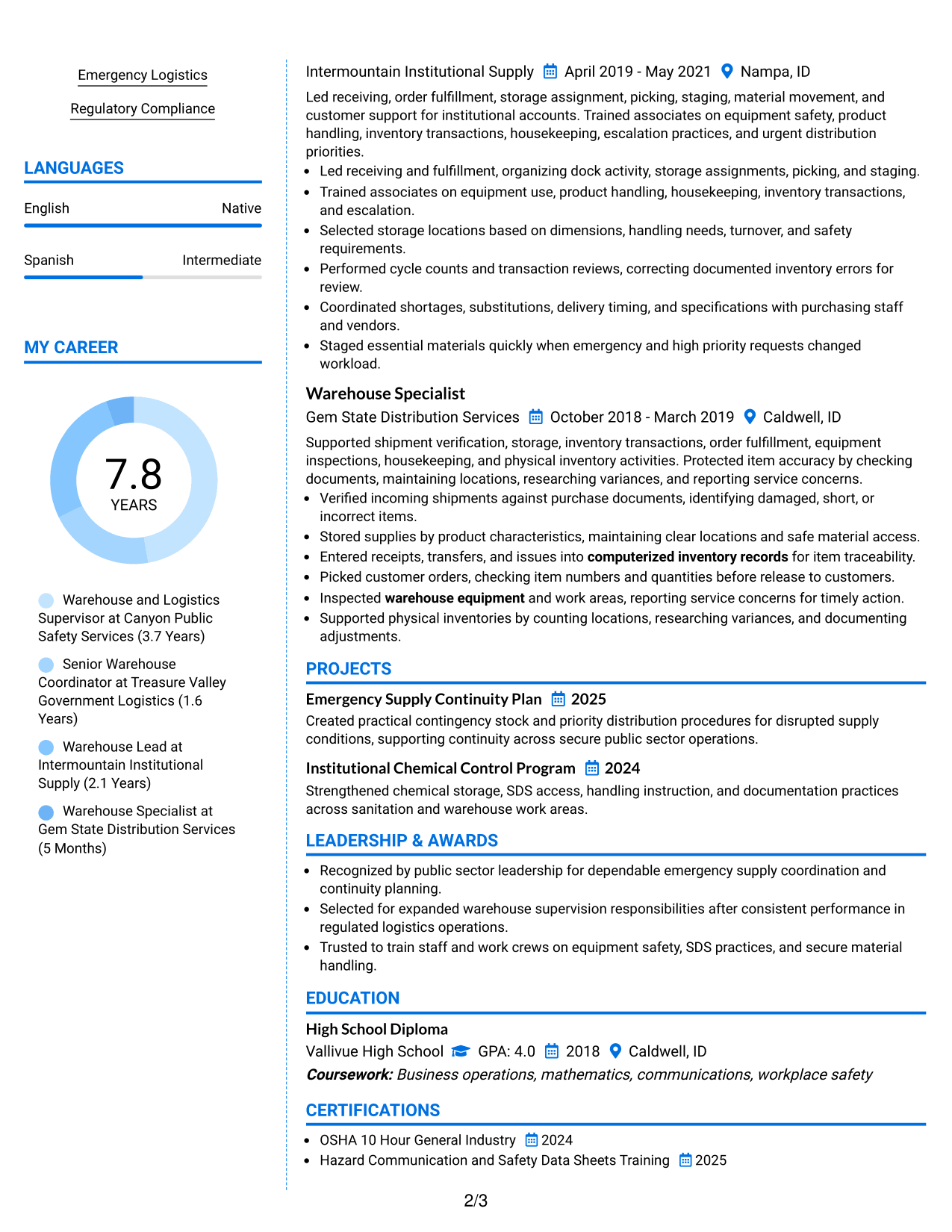 Resume Example Page 2