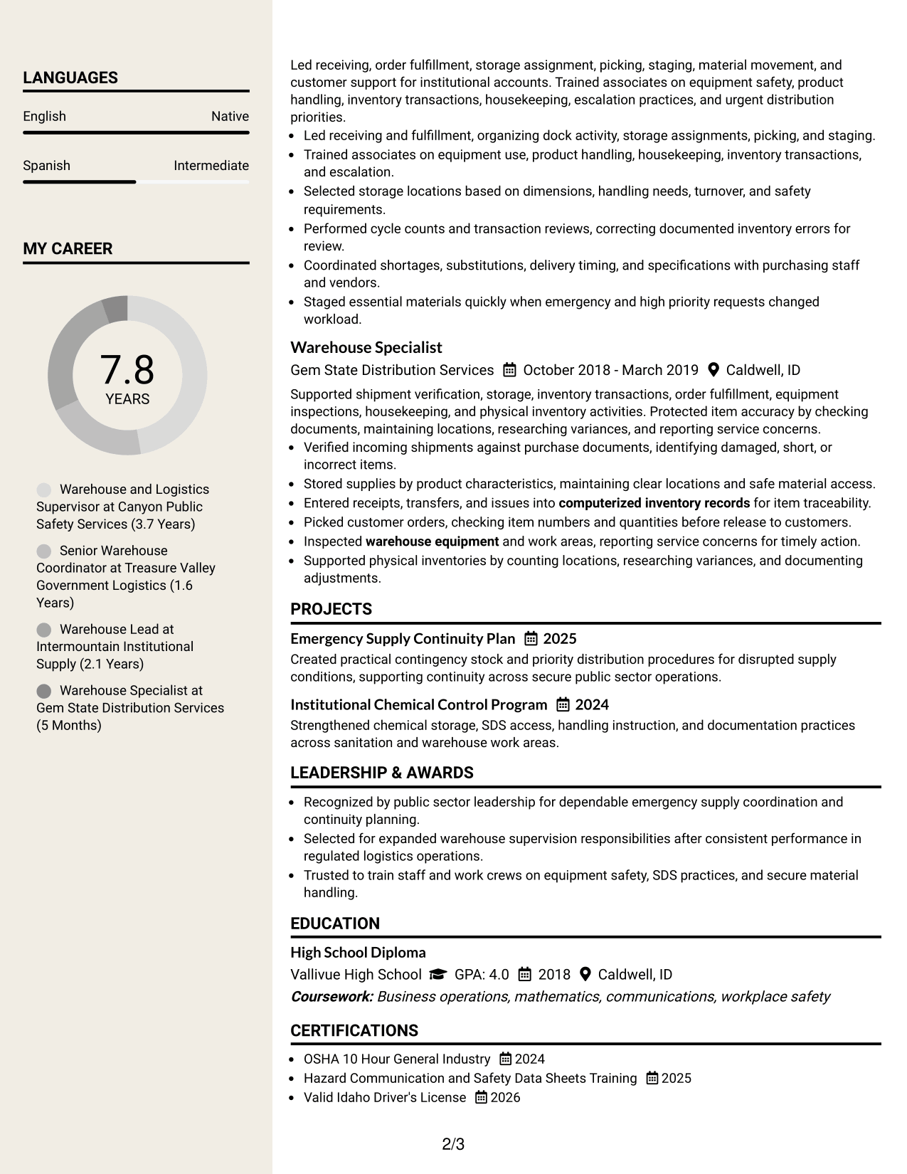 Resume Example Page 2