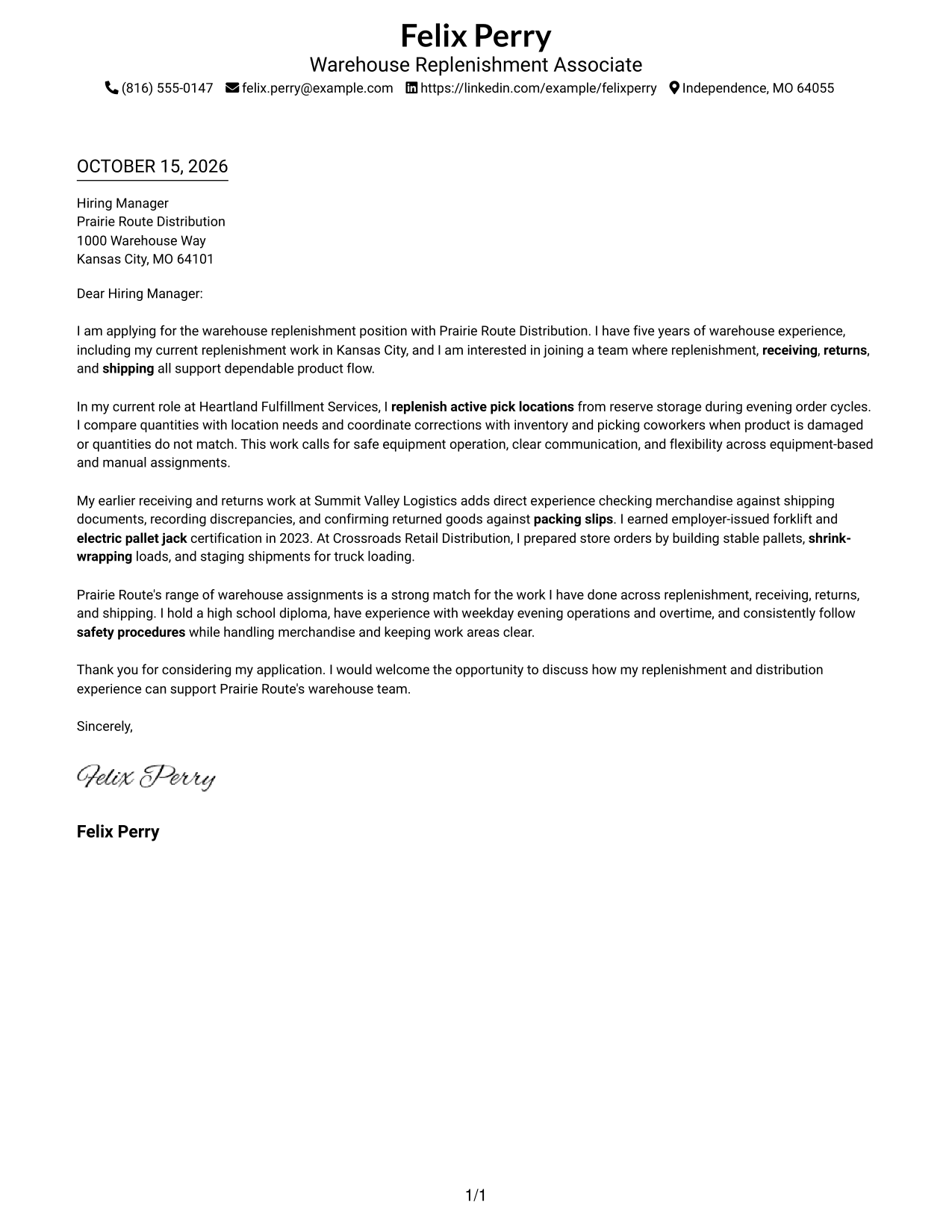 Cover letter example — page 1
