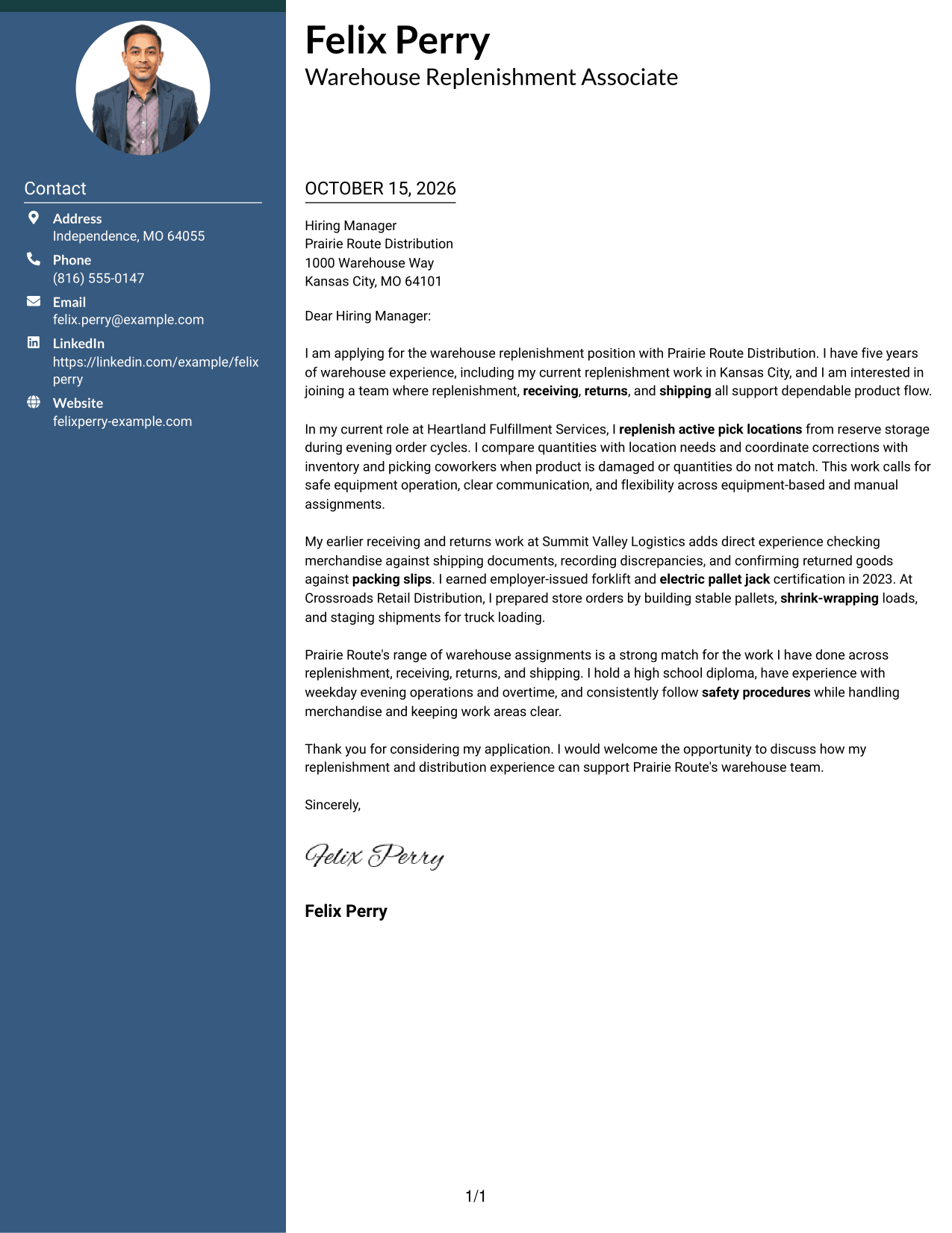 Cover letter example — page 1