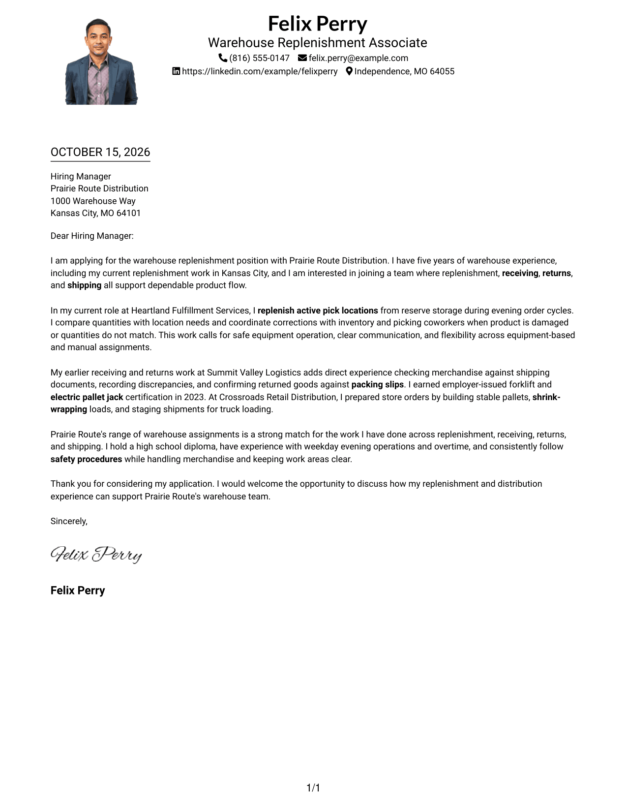Cover letter example — page 1