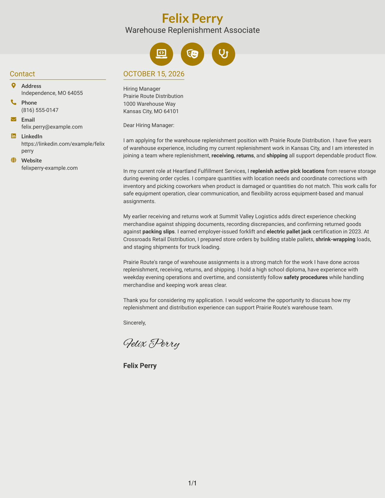 Cover letter example — page 1