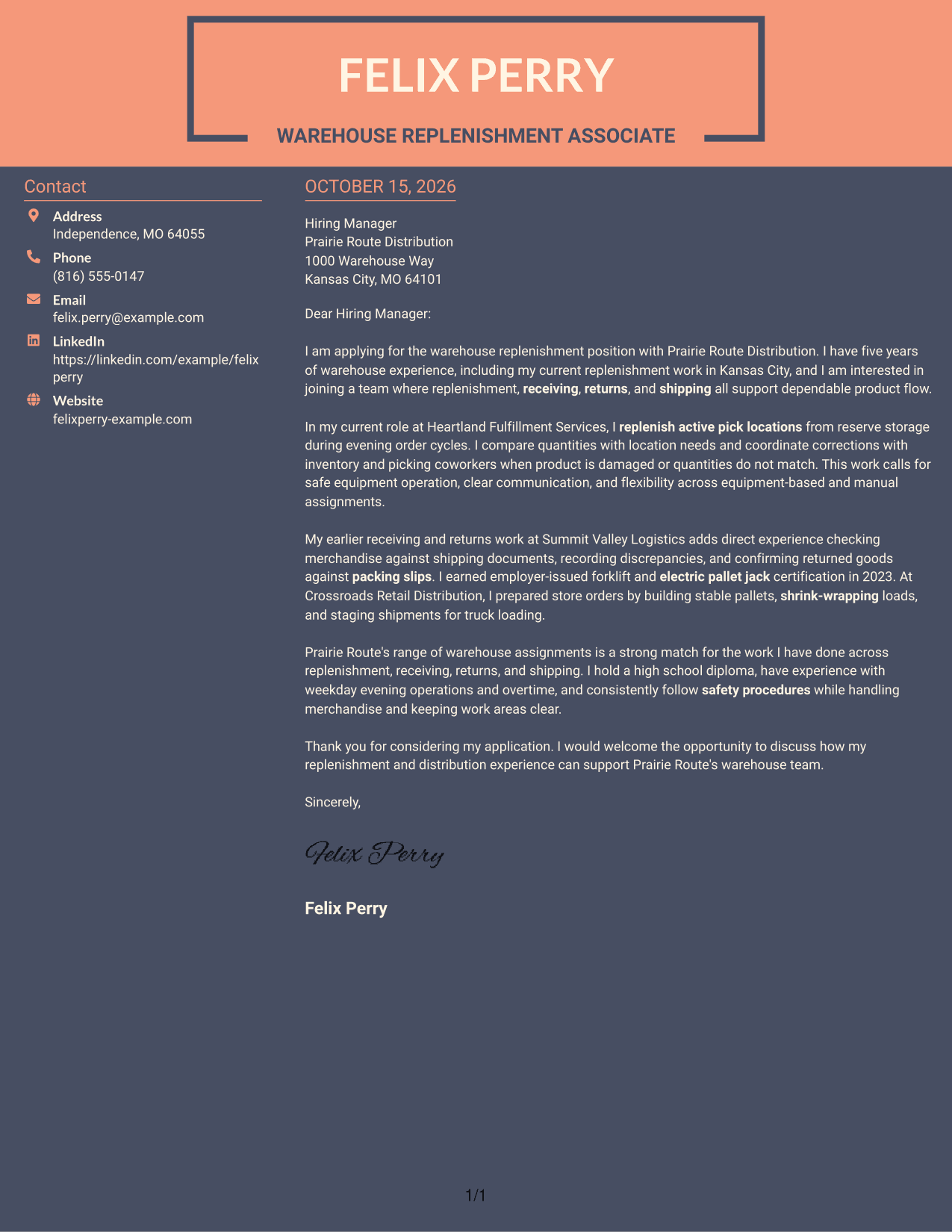 Cover letter example — page 1