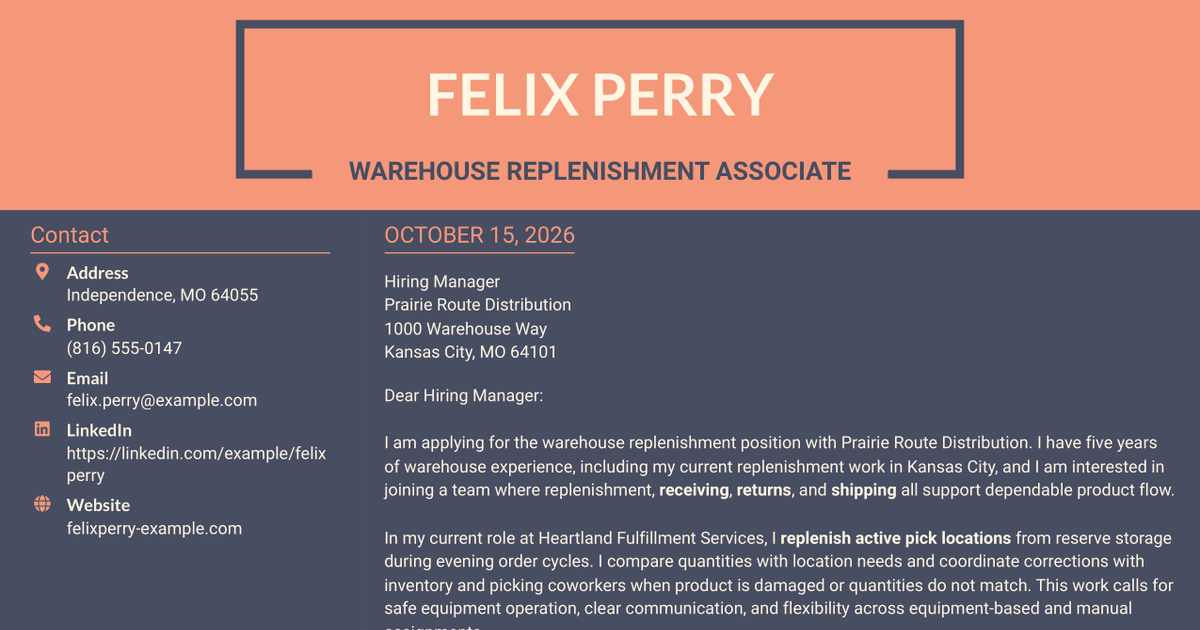 7 Warehouse Wave Replenishment Cover Letter Templates with Example