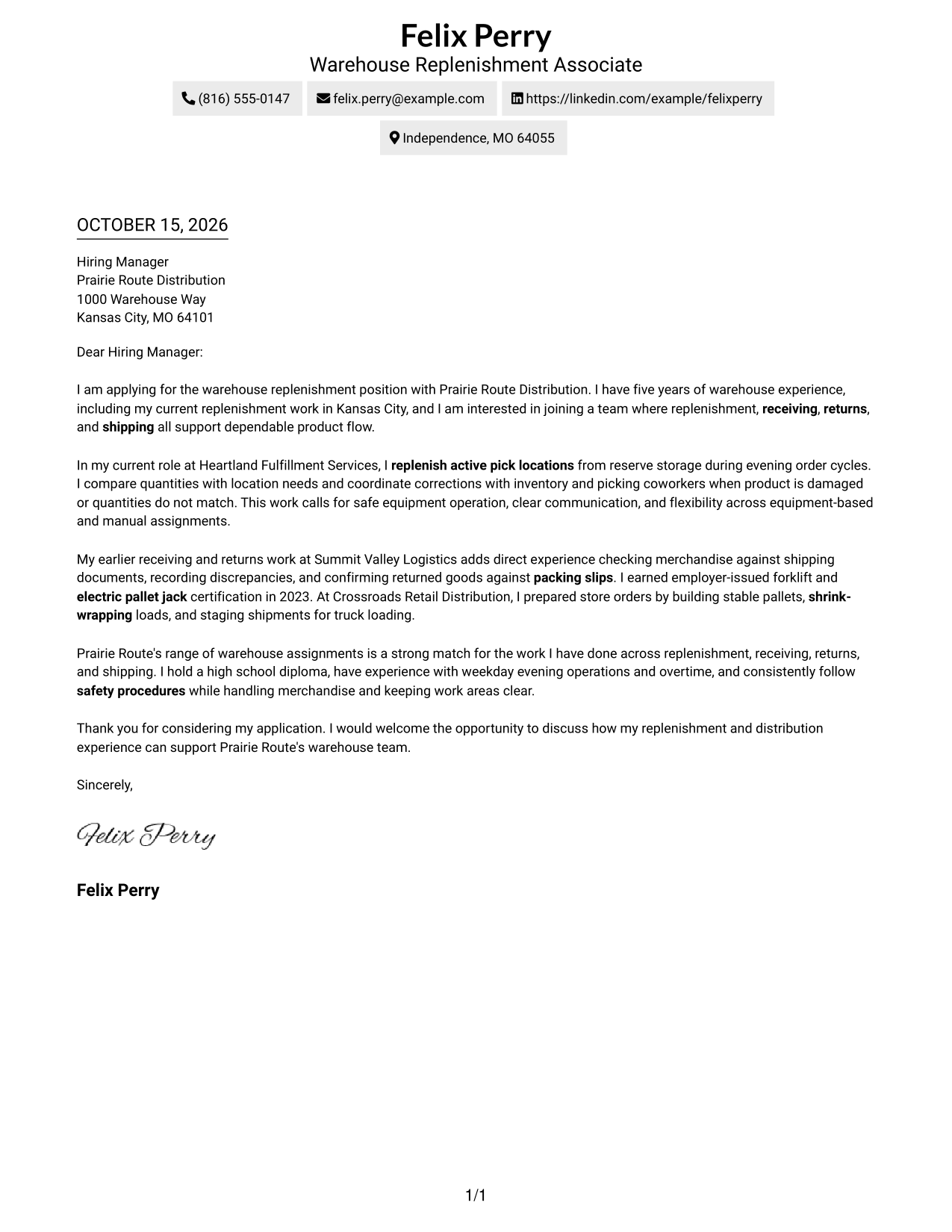 Cover letter example — page 1