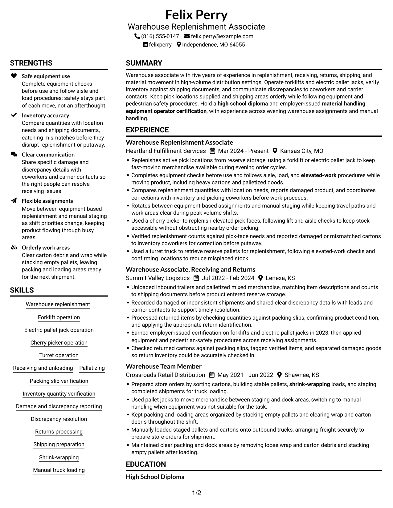 Resume example — page 1
