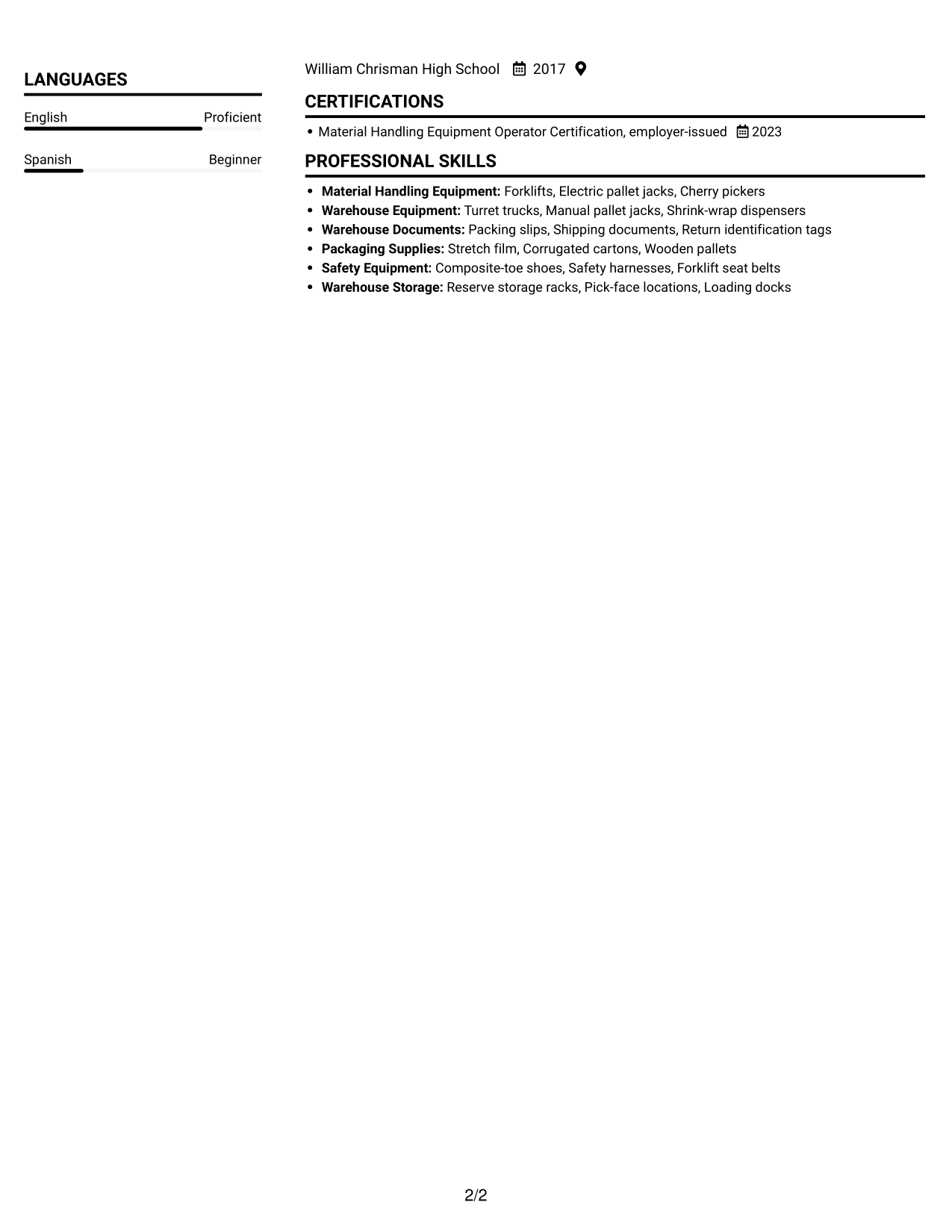 Resume example — page 2