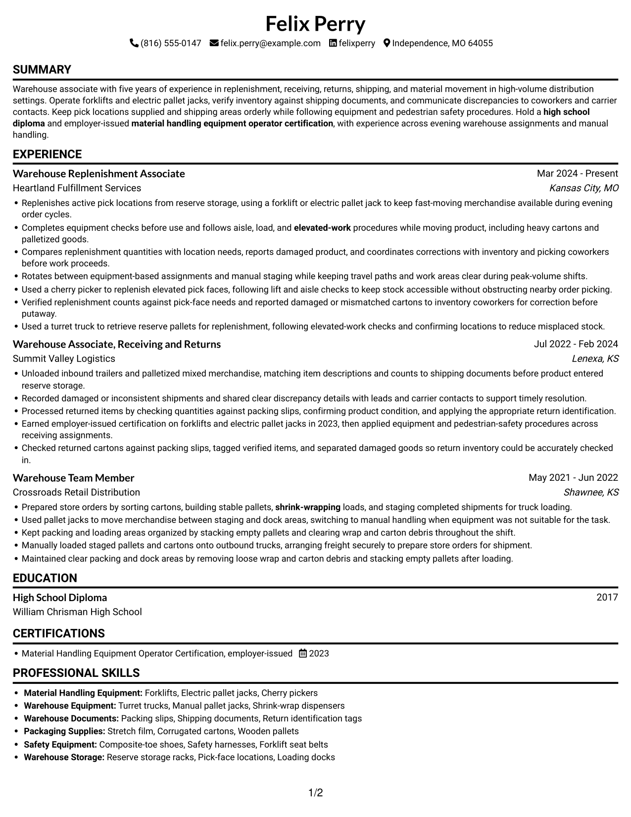 Resume example — page 1