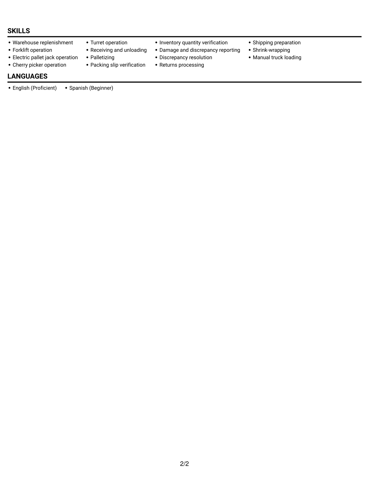 Resume example — page 2
