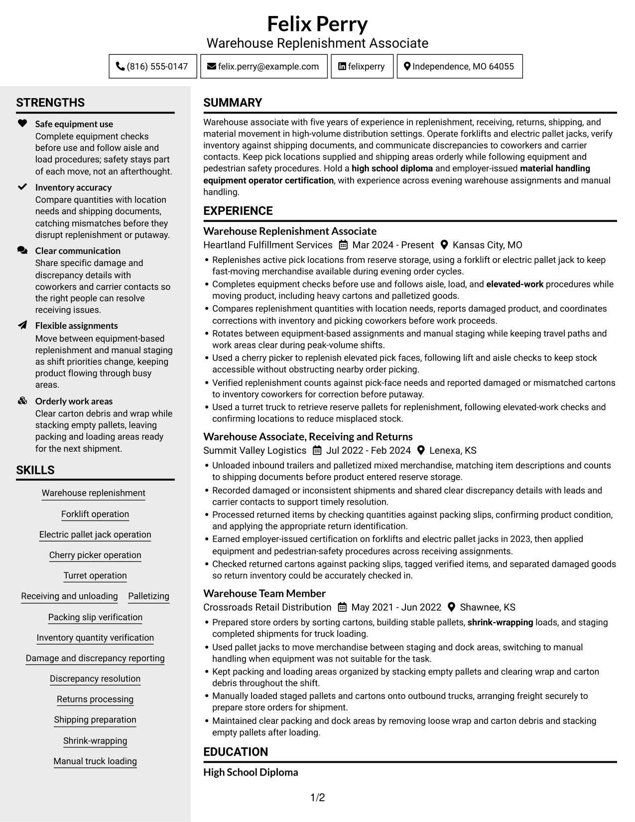 Resume example — page 1
