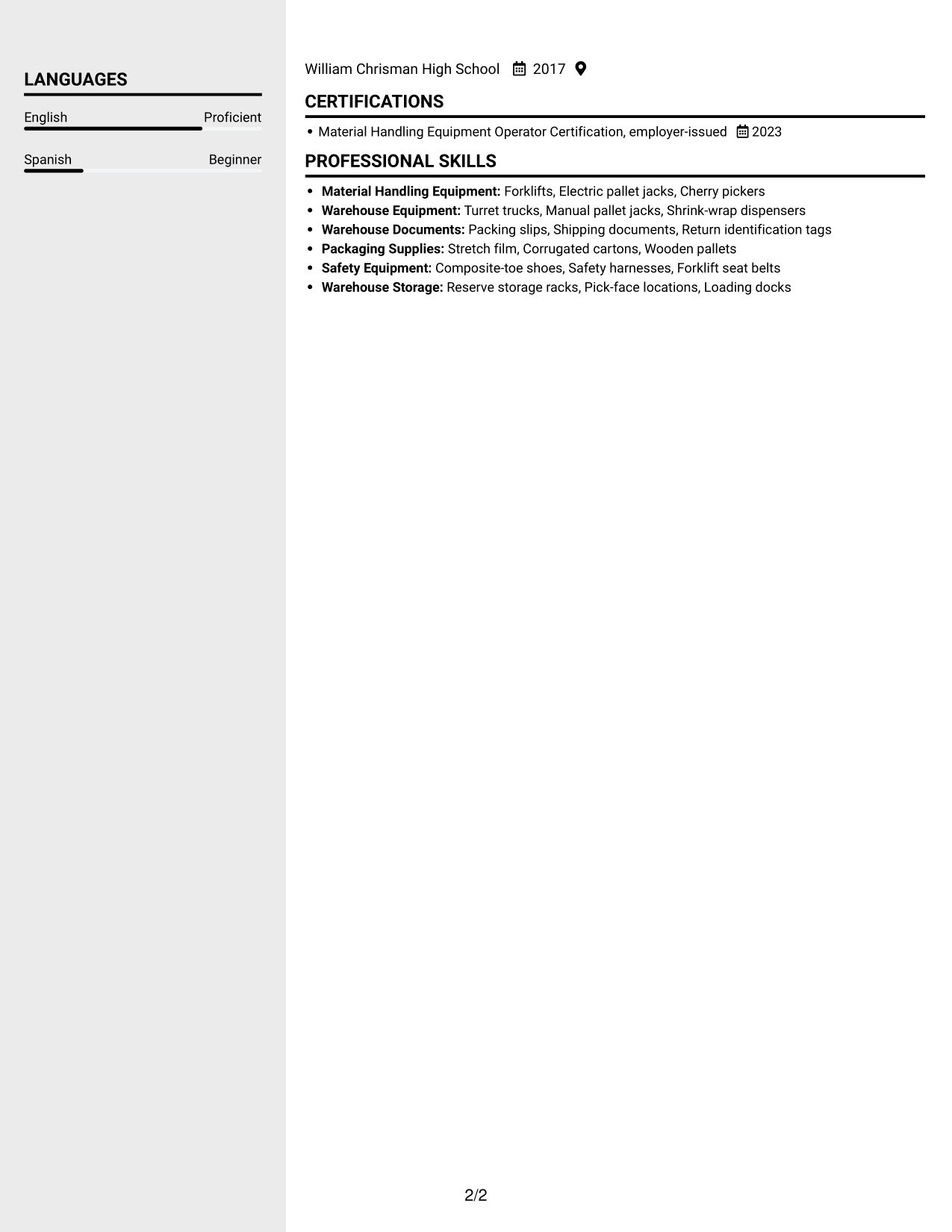 Resume example — page 2