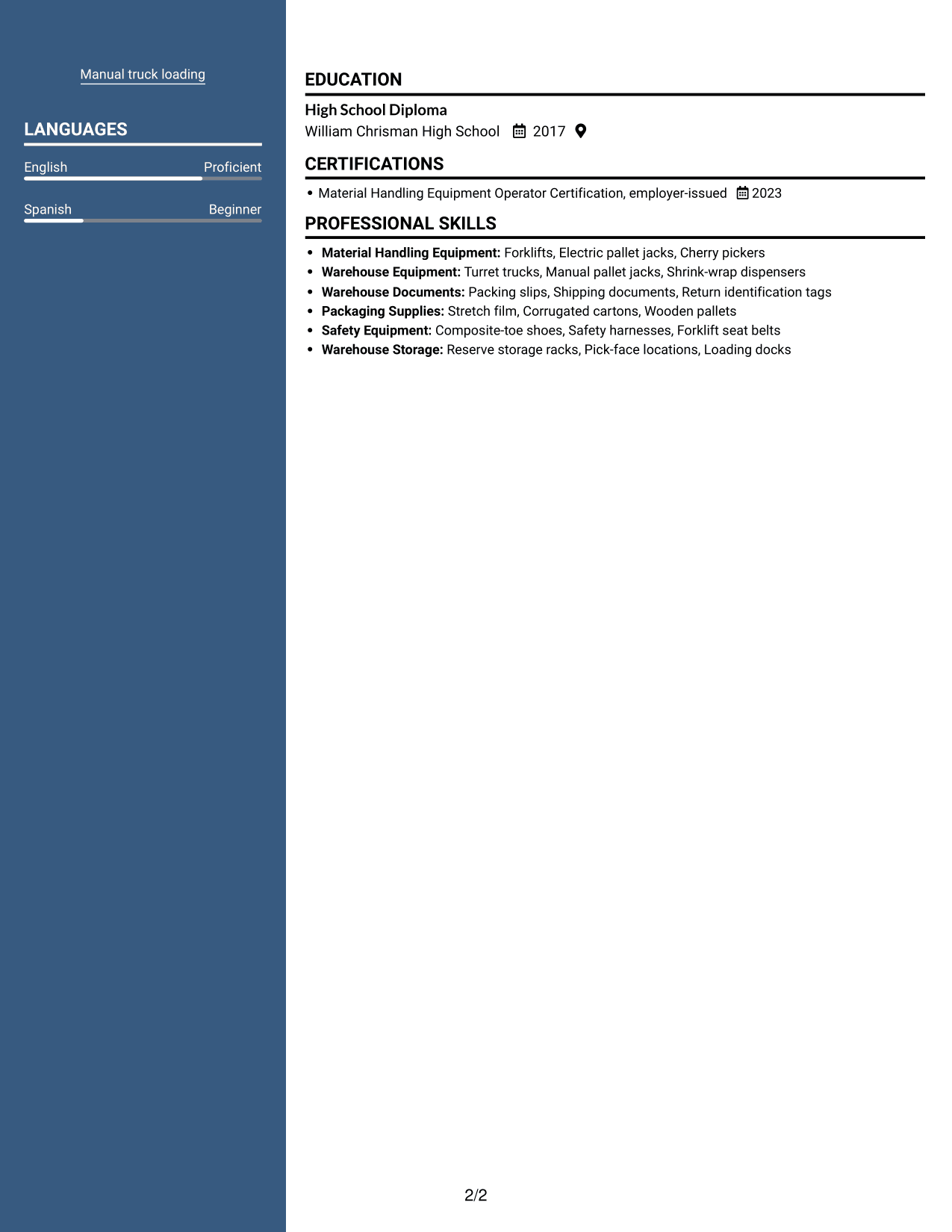 Resume example — page 2