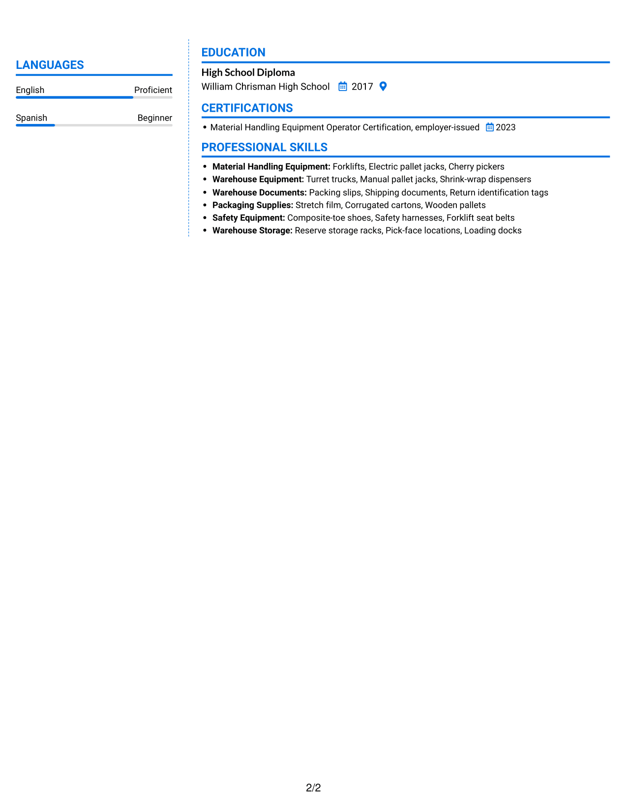 Resume example — page 2