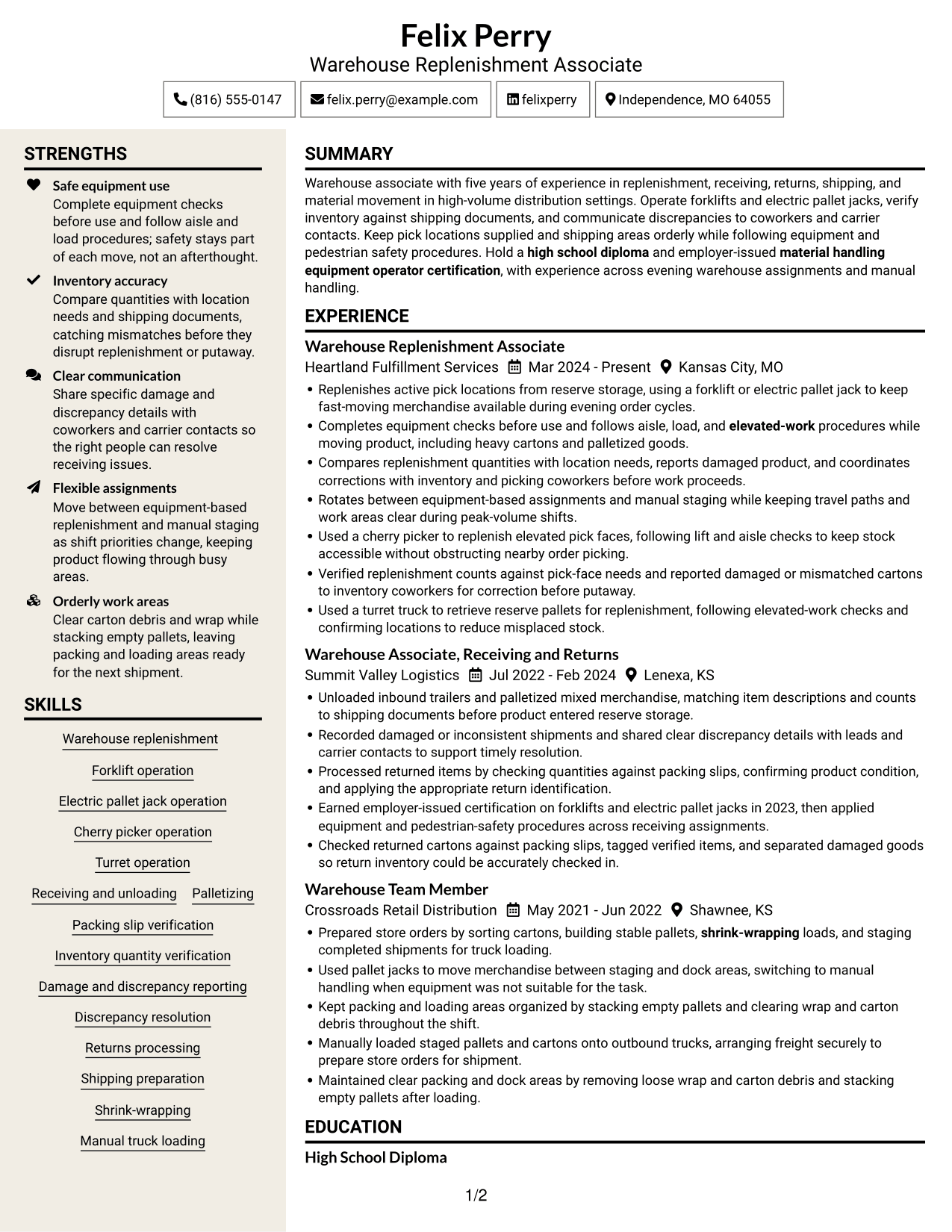 Resume example — page 1