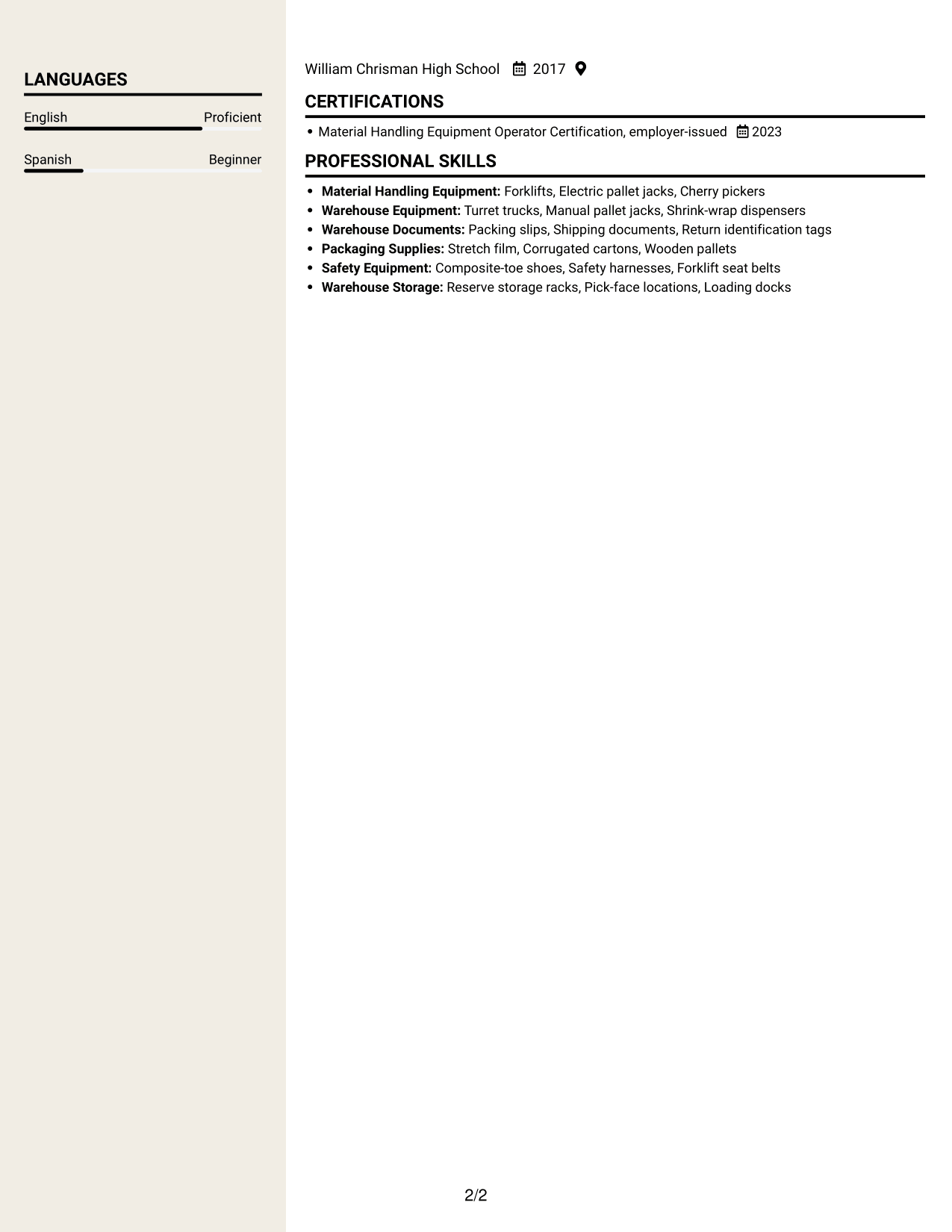 Resume example — page 2