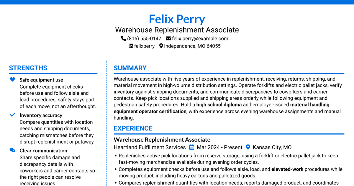 7 Warehouse Wave Replenishment Resume Templates with Example