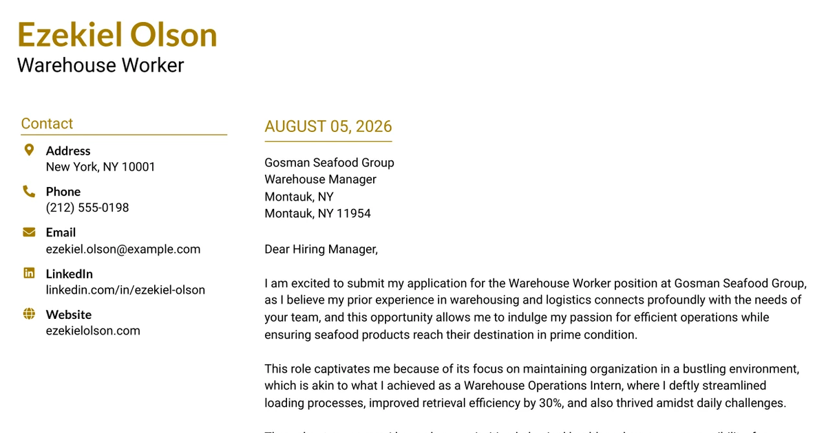 30+ Warehouse Worker Cover Letter Templates with Example 2026