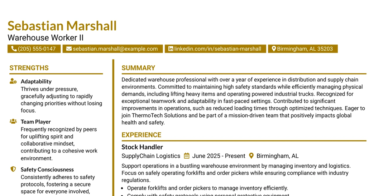 33 Warehouse Worker II Resume Templates with Example 2026 (ATS-Optimized)