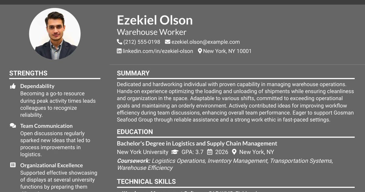 33 Warehouse Worker Resume Templates with Example 2026 (ATS-Optimized)