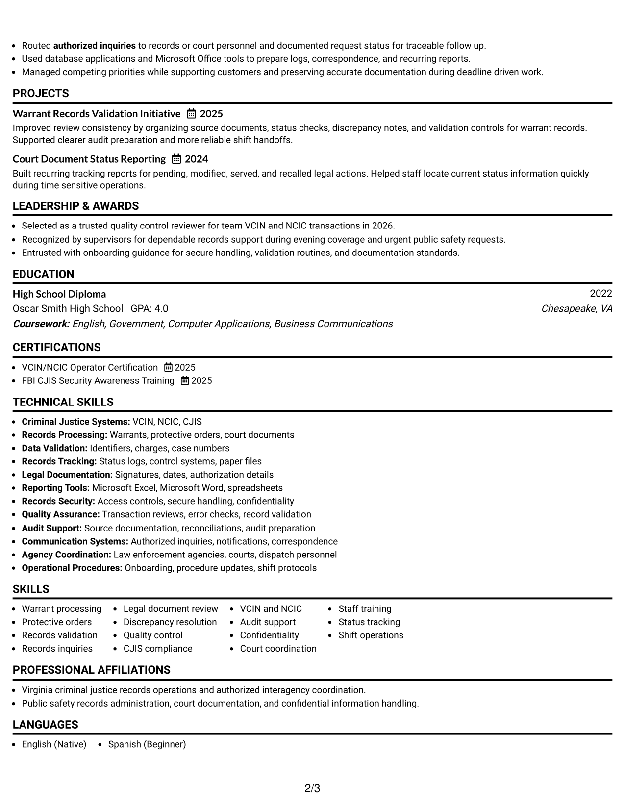 Resume Example Page 2
