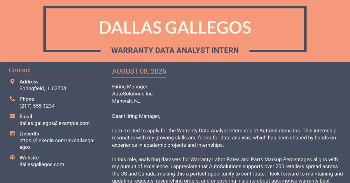 30+ Warranty Data Analyst Intern Cover Letter Templates with Example 2026