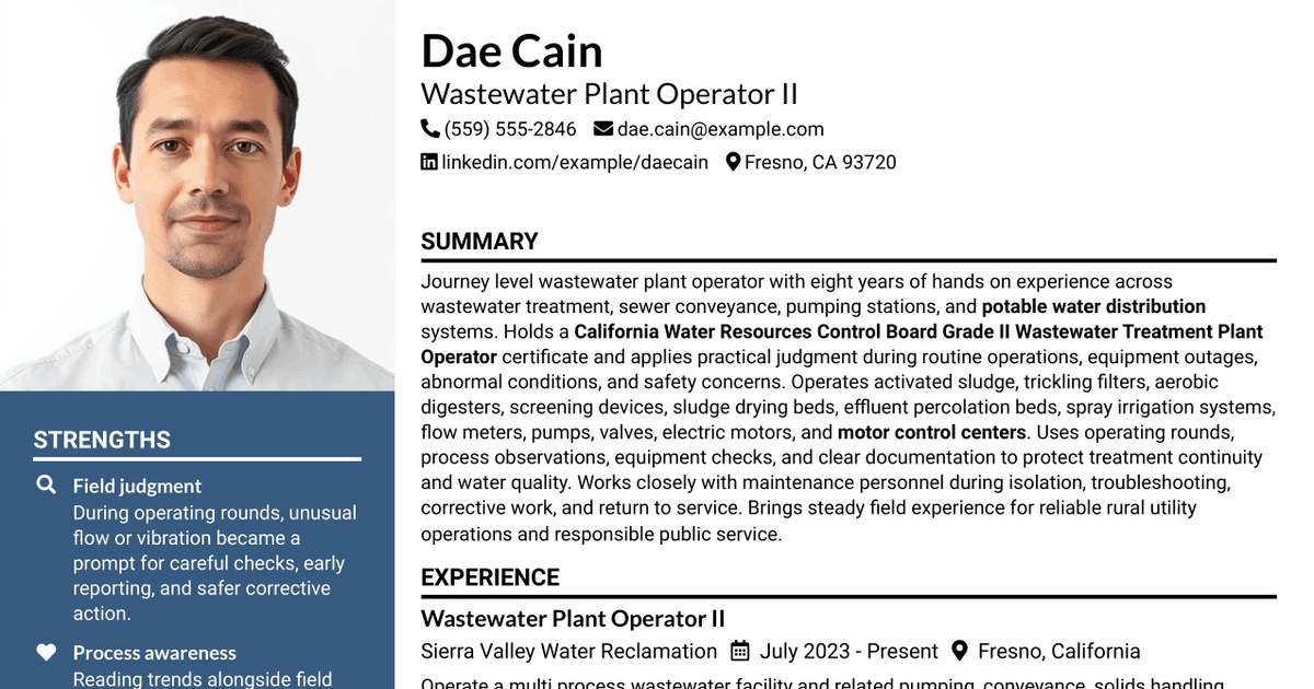 7 Wastewater Plant Operator II Resume Templates with Example