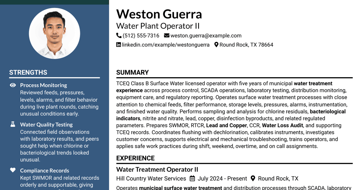 7 Water Plant Operator II Resume Templates with Example