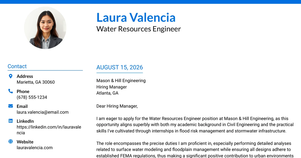 30+ Water Resources Engineer Cover Letter Templates with Example 2026