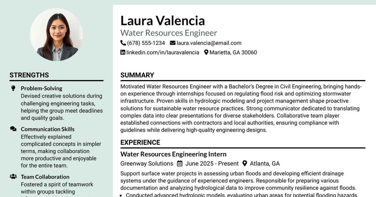 33 Water Resources Engineer Resume Templates with Example 2026 (ATS-Optimized)