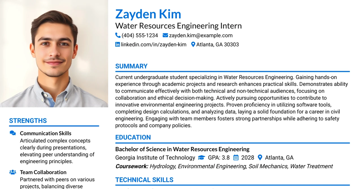 33 Water Resources Engineering Intern Resume Templates with Example 2026 (ATS-Optimized)